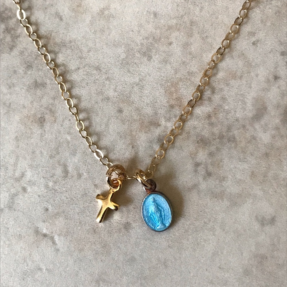Miraculous Mary and Cross necklace